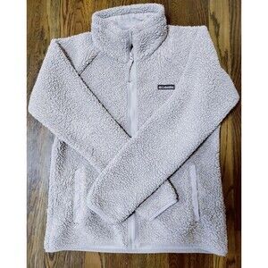 Columbia Fleece Women's Full Zip Mid-Length Jacket Beige Long Sleeve Size Small